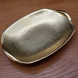 Pickard Gold Etched Rose & Daisy Handled Nappy Bon Bon Dish 7" Vintage